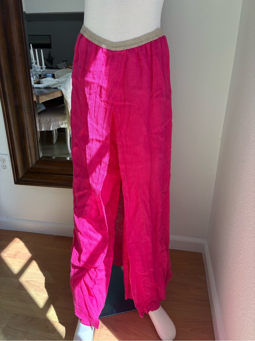 Maliparmi Hot Pink Linen Garment with Gold-Trim Waistband